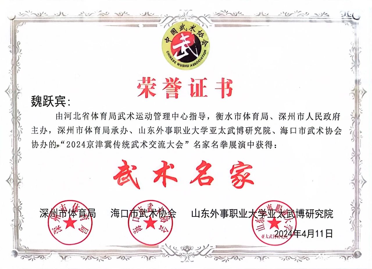 四面八方通背拳魏躍賓老師受邀參加--2024 年“體彩杯”京津冀傳統武術大賽開幕式暨全國名拳名家傳統武術交流大會(圖3) 1713434980588.jpg